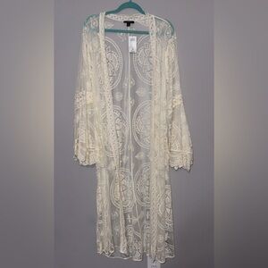 Torrid Cream Lace Patterned Maxi Kimono
